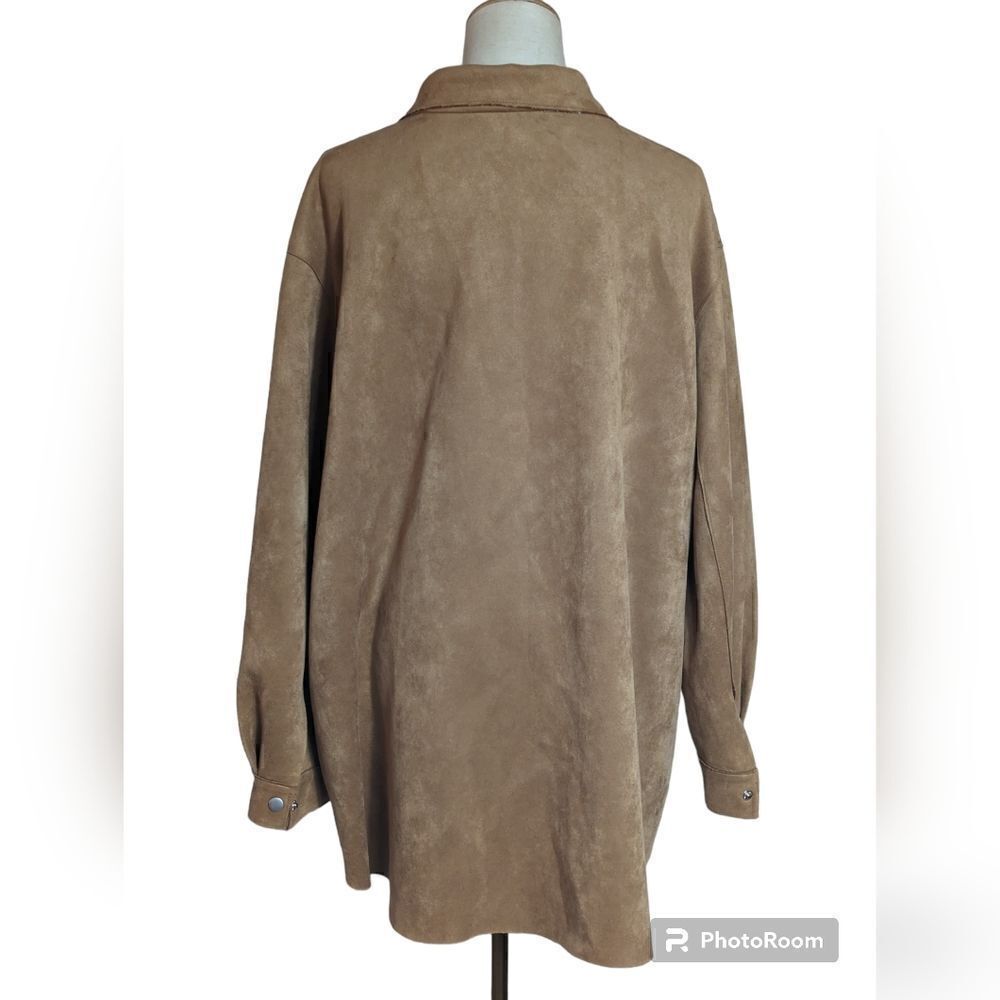 Marla Wynne Layers Faux Suede Tan Shirt Jacket - Picture 2 of 6